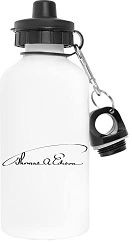 Enigmae Thomas Edison Unterschrift Weiß Wasserflasche Aluminium Sports Reise Draussen White Water Bottle Travel Outdoor