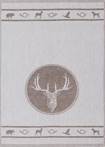 KRACHT Geschirrtuch Jacquard Halbleinen Jagd braun 50x70 cm