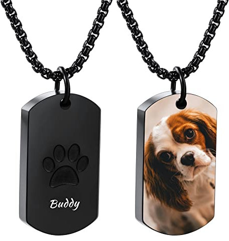 OTXIXTO Collana Urna Personalizzata per Ceneri Medagliette Cani Ciondolo Zampa Stampa Foto/Testo Incisa Cane Gatto Animale Domestico Acciaio Inossidabile Ricordo Gioielli Cremazione con Kit d'imbuto