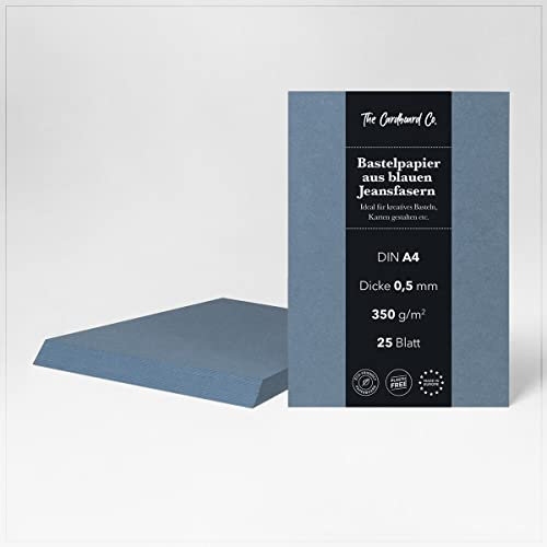 Bastelpapier blau, Jeans Optik, 0,50 mm (350 g/m²), DIN A4 (210 x 297 mm), 25 Blatt, Bastelkarton für kreatives Malen, Basteln, Karten, Drucken