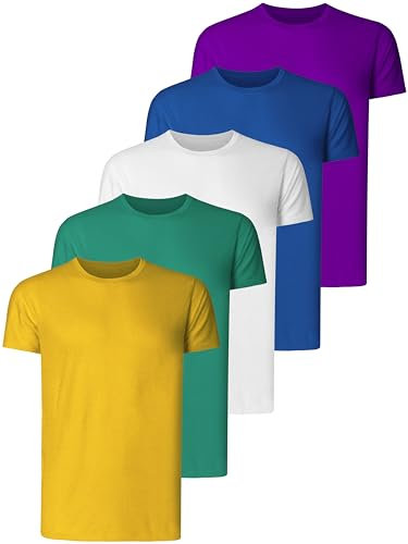 Teesmen Mens Plain T-Shirts 5 Pack Short Sleeve Crew Neck Sport Tees Cotton Workwear Boys Undershirts Gym Running Workout Tshirts for Men (Mulitcolor Set 1 4XL)