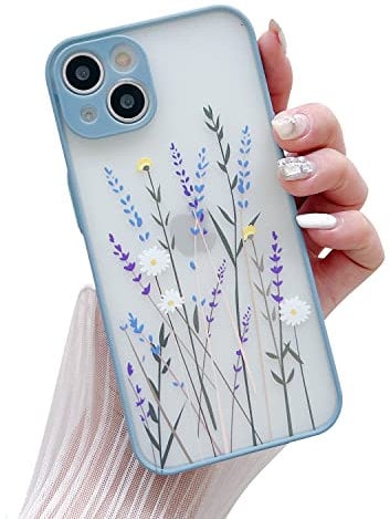 LSOUGUK Compatible with iPhone 13 for Girl Woman, Floral Flower Pattern Slim Design, Protective Hard PC Back with Soft Shockproof TPU Bumper Phone Case for iPhone 13 6.1inch-Purple
