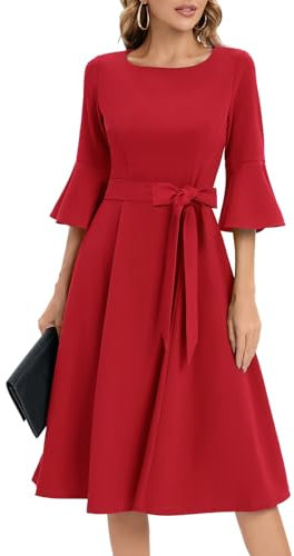 Women's Cocktail Dress A Line Tea Party Midi Graduation Dresses Church Wedding Formal Homecoming Clothing Red 3XL