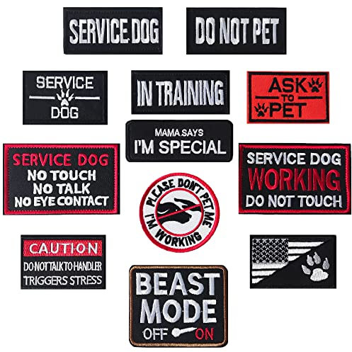 AXEN 12PCS Service Dog Patches, Embroidered Hook and Loop Patches Set for Dog Vest Harness