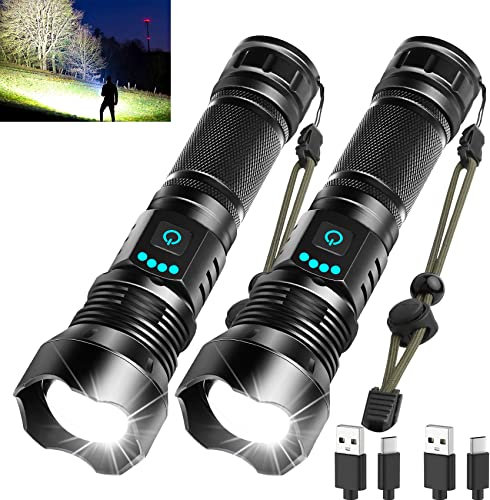Foleto Wiederaufladbare LED-Taschenlampen hohe Lumen, 100000 Lumen superhelle Taschenlampe, leistungsstarke taktische Handblitzleuchte, 5 Modi Zoomable wasserdichte Blitzlichter für Camping, Notfall