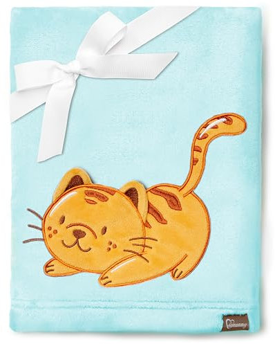 Be Mammy Warme Kuscheldecke Babydecke Blanket Baby Geschenk BE20-168 (Puderblau - Katze)