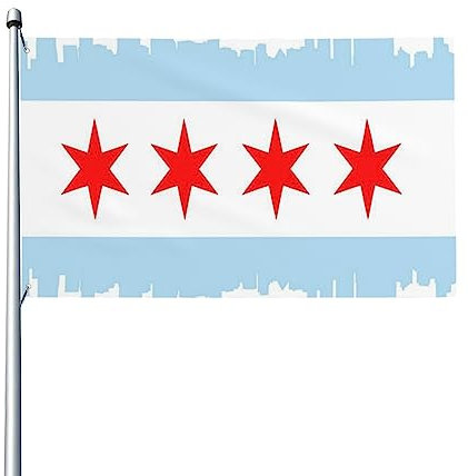 Chicago Skyline Flagge, Farbdruck, Dekorationen, Flaggen, Banner für drinnen und draußen, Garten, Zuhause, Veranda, Willkommensfotografie, 90 x 150 cm