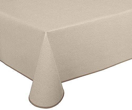 Wachstuch Tischdecke abwischbar rutschfest mit Paspelband Eckig Rund Oval, Motiv Farbe Größe wählbar (Leinenstruktur Beige, Eckig 130x160 cm)