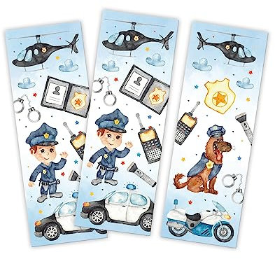 Minkocards 6 Lesezeichen Polizei Detektiv Mitgebsel für Kindergeburtstag Jungen Gastgeschenke für Jungensgeburtstag