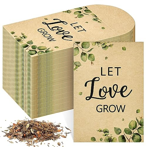 Tenare 50 Sobres Marrones Pequeños No Incluye Semillas Sobres de Semillas de Flor Silvestre Let Love Grow Paquetes de Semillas de Kraft Estampados de Eucalipto para Invitados Recuerdos de Boda