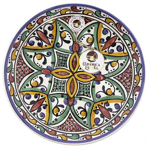 CERÁMICA ESPAÑA | Plato decorativo para colgar en pared | Plato de pared | Plato pared | Plato cerámica | Modelo D32 | Decoración 100% Hecho a mano | 27x27x4.5 cm