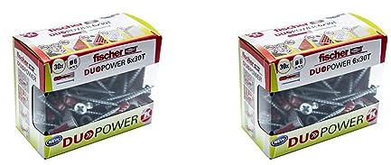 fischer Taco DuoPower Dübel T (Box Dübeln + 30 Schrauben), 536390, grau+rot, 6x30 S (Packung mit 2)