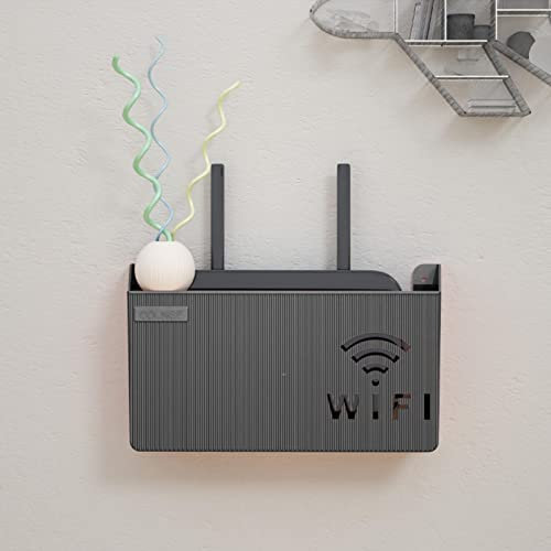 Huasean WiFi Router Shelf, 1-Shelf Wall Mount Storage Box, Cable Organizer, Router Hider, Decorative Rack for Living Room