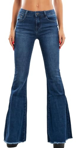 Toocool Jeans für Damen, elastisch, Pfotenabdruck, Elefant, Flare Glocke WT-835, blau, XS