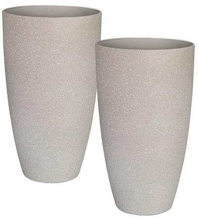 Lot de 2 pots de fleurs en plastique modernes pour intérieur/extérieur, grands pots de fleurs résistants aux intempéries – Pots de fleurs ronds légers de 55,9 cm de haut, couleur béton gris