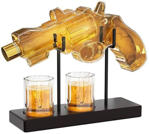 Ensemble de carafe en verre pour fusil à vin, cadeaux pour hommes papa, ensemble de carafe à whisky avec 2 tasses en verre, cadeau d'anniversaire pistolet