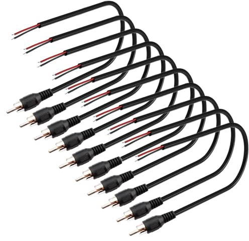 VISSQH 10 Pcs 20cm Connettore RCA Maschio, Audio Pigtail Cavo, Prolunga per Altoparlanti Amplificatore Ricevitore
