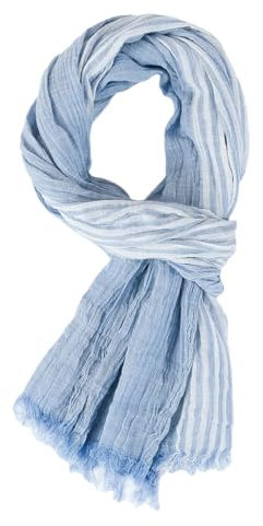 REHJJDFD Gestreifter Herren-Schal aus Baumwoll-Leinen, warmer Quastenschal, hellblau, One size