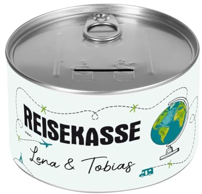Herz & Heim® Spardose Konserve Geburtstag personalisiert (Reisekasse Globus)