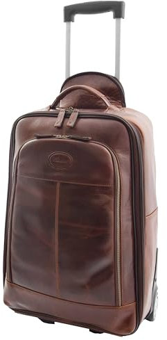 Divergent Retail Rolluxe Kabinenkoffer aus echtem Leder, Handgepäcktasche mit Rädern, Reisetrolley, braun, L: 35 x H: 55 x W: 20, Trolley mit Rollen