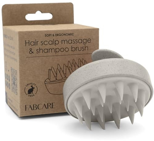 FABCARE Massaggiatore Cuoio Capelluto, Spazzola Massaggio Cuoio Capelluto, Steli di Grano, Silicone, Massaggiatore, Capelli Asciutti e Bagnati, Crescita Capelli, Beige