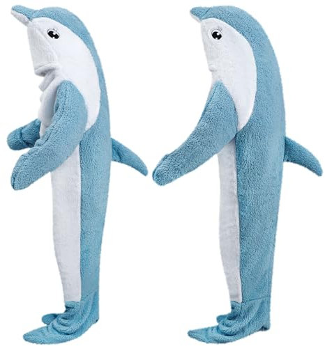 KAKU NANU Hai-Decke für Erwachsene für Damen und Herren mit Einer Körpergröße von 155–200 cm,tragbarer Hai-Hoodie Schlafsack und Überwurfdecke,Blau,Rosa,Grau