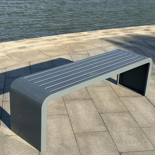 Gartenbank für den Außenbereich, Parkbank für den Außenbereich, Terrassenbank aus verzinktem Stahl, Gartenmöbel, für Garten, Veranda, Park, Haustür, Balkon, Außenbereich, Rasen, Terrasse (grau 150 x