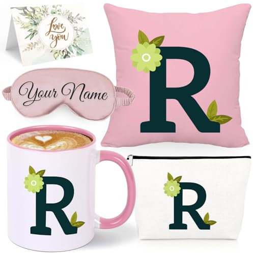 Guerity Custom Floral Initial Coffee Cups | Ceramic Coffee Mugs | Personalised Coffee Mug Set with Initial | Gifts for Birthday Anniversary (Initial D)