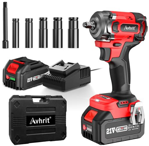 Avhrit Cordless Impact Wrench 3/8 Inch, 450N.m/ 330Ft-lbs Electric Impact Gun with Blushless Motor, 4000mAh Battery, Charger, 5 Sockets, Power Impact Driver for Car Home, Tire Repair