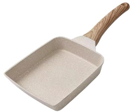 Pancake Pan - Granite Coating Skillet Pan, Country Kitchen Cookware Pan | Copper Tamagoyaki Pan with Wooden Handle, Camping Small Pans for Cooking Japanese Cuisine, Fried Egg, Rice, Cake and Barbecue