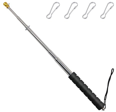 MiOYOOW Telescopic Flag Pole, 8.2/9.8FT Handheld Flagpoles Extendable Flag Pole with 4 Hooks&Lanyard for Tour Guide Festival