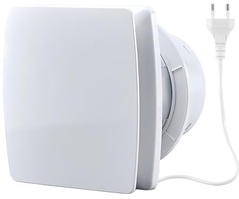 Moonjor Ventilador extractor de cocina de 120 mm, 130 m³/H IPX2, silencioso, con válvula de cheque, cable de alimentación de 1 m, para baño, inodoro, garaje, oficina, áticos