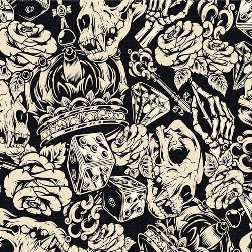 Self Adhesive Wallpaper, Crown Skull Sci-Fi Space Pattern, Detachable Furniture Decorative Film,44X600CM, PVC Waterproof Foil, 44X600CM