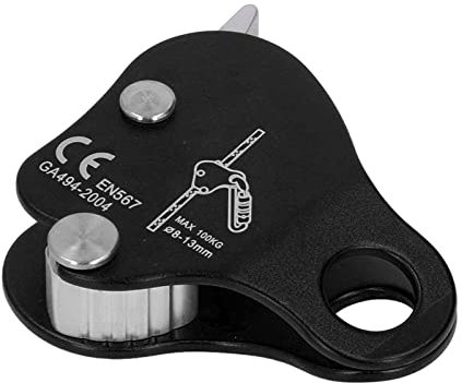 equlup Kletterseilgreifer, selbstsichernder Stopp-Abseilgerät aus Aluminiumlegierung, 8-13 mm Kletterseilgreifstopper für Klettern im Freien, Bergsteigen (Black)