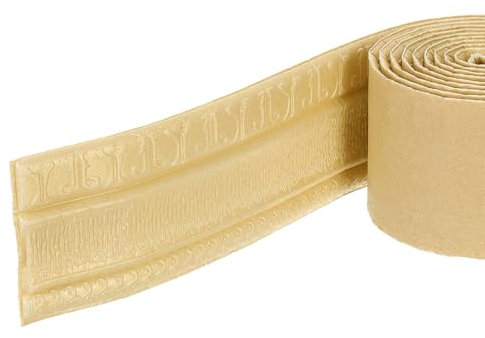 sourcing map Foam Molding Trim Self Adhesive, 3Inch x 7.54ft Flexible Wallpaper Border 3D Wall Edging Lines Foam Baseboard Trim for Home Decoration, Gold