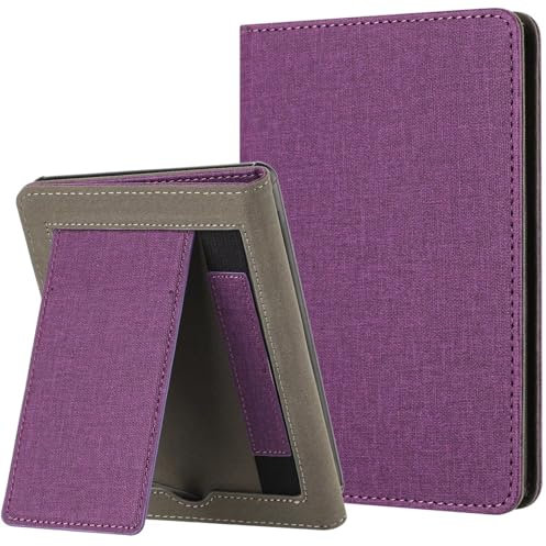 MOKASE Case for 7” Kindle Paperwhite (12th Generation, 2024) & Kindle Colorsoft Signature Edition, Ultra Soft PU Leather Foldable Stand Cover with Auto Wake/Sleep & Hand Strap, Purple