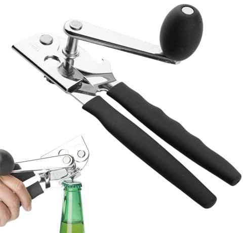 Geteawily Abrelatas de mano, abridor de botellas manual | Abrelatas de cocina con manivela | Abridor multifuncional, utensilios de cocina para manos débiles, personas mayores, mango cómodo