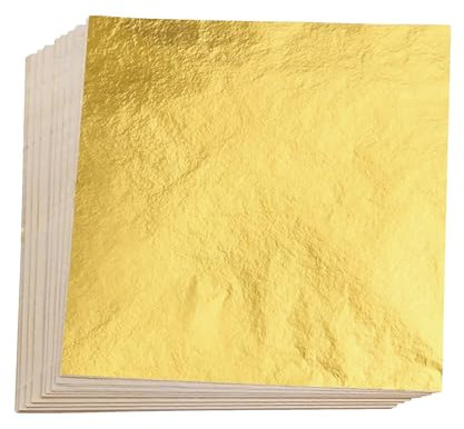 100pcs Gold Leaf Sheets,Gold Foil Sheets,Imitation Gold Leaf Gold Foil Paper Multipurpose Gold Leaf,Gold Foil Paper for Gold Plating Crafts Art DIY Projects,Multi Artistic Handicraft Decor,14 * 14CM