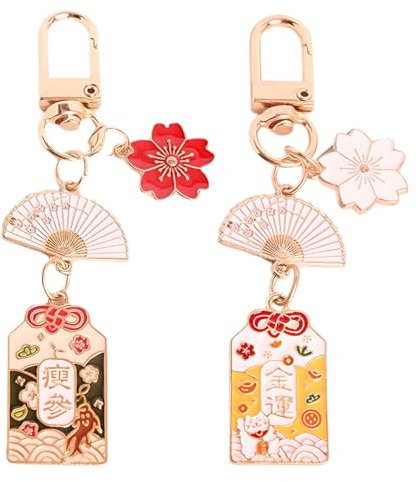 WUSJCOF 2 pièces Amulette porte-bonheur japonaise,fleur doré omamori,Pendentif chinois,Charm sac mignon,Décoration pendentif,Accessoire de sac,Cadeau fête des mères ou pour filles (Rose,Blanc)
