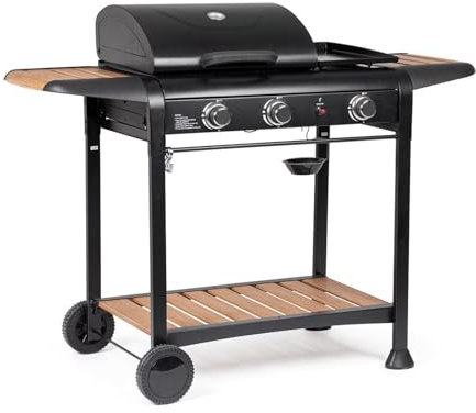 Decor Space Barbecue a Gas Loni con 3 bruciatori Superfice di Cottura in Acciaio smaltato