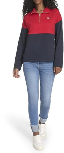 Tommy Hilfiger Women's 1/4 Zip Mockneck Colorblock Fleece Sweatshirt (1-Pack), L