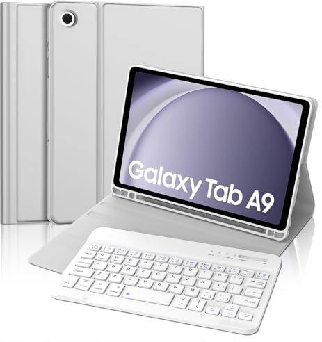 FOGARI Keyboard Case for Samsung Galaxy Tab A9, Keyboard for Galaxy Tab A9 2023 with Case, Detachable Wireless Bluetooth KeyBoard Samsung Cover, Grey