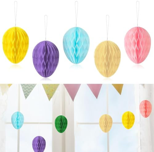 XURJUMI 10 Stück Waben-Osterhasen Wiederverwendbare Osterdeko Osterhase Dekoration aus Seidenpapier Wabenpapier Ostern Deko zum Aufhängen für Modern/Deko Frühling/Pastell Party Deko