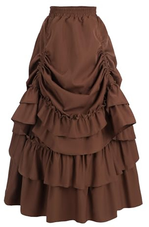 FCCAM Gothic Steampunk Rock Damen Saloon Girl Skirt Mittelalter Maxirock Renaissance Rock mit Rüsche Piraten Röck