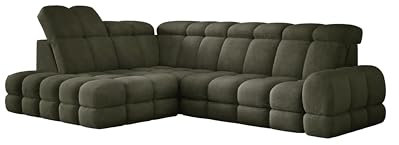 DomoHome Ecksofa Tollo Grün Anthology-Stoff Linke Seite 302x217x105 cm, L-Form Sofa mit Schlaffunktion, Bettkasten 120x85x17 cm, Elektrisch Verstellbar