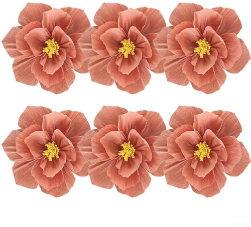 Stilvolle handgefertigte Papierblumen, 3D-Design, 6 Stück, für elegante Veranstaltungsdekoration (Pulver mit 1 Farbe)