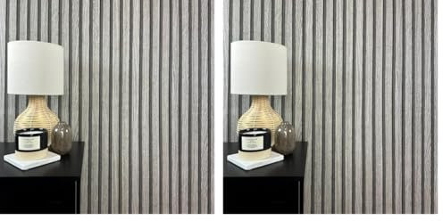 WALLCOVER Tapete Holzoptik Grau Hellgrau Vliestapete Akustikpaneele Holzwand 3D Effekt Skandi Holzpaneele Natur Optik Modern Holzwand 10,05 m x 0,53 m Made in Germany (Packung mit 2)