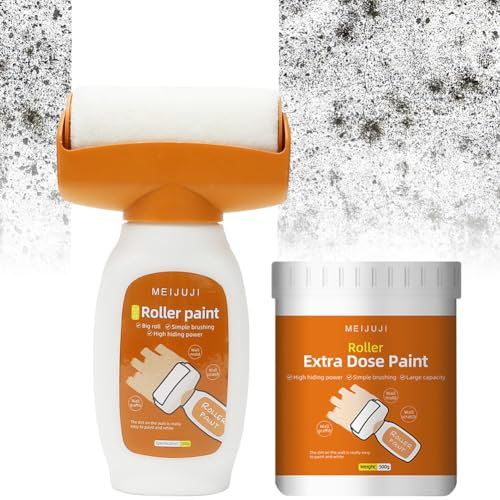 MIUUIPI Wandfarbe Ausbessern Weiß, Wandreparatur RollbüRste, 1000g Wandfarbe Roller mit Wandreparaturpast, Ausbesserungsfarbe Wand Ausbessern Roller für Wandkratzer Graffiti Flecken Risse Beschädigte