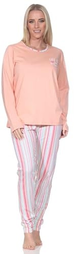 Normann Damen Schlafanzug Langarm Pyjama mit Pyjamahose in Streifenoptik