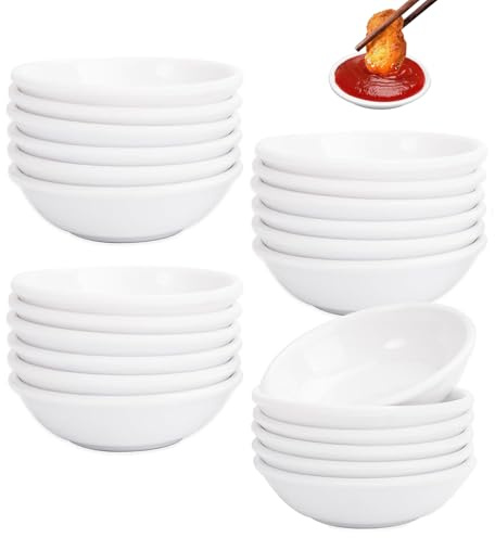 VIQIHEOE Ciotole per Salsa, 24 Pezzi Mini Condimento Ciotoline, 7,2 x 1,9cm Rotonda Ciotole per Antipasti, Salse Dipping Piatti, Piatti per Immersione, per Aperitivo, Dolci, Bianco(Riutilizzabile)